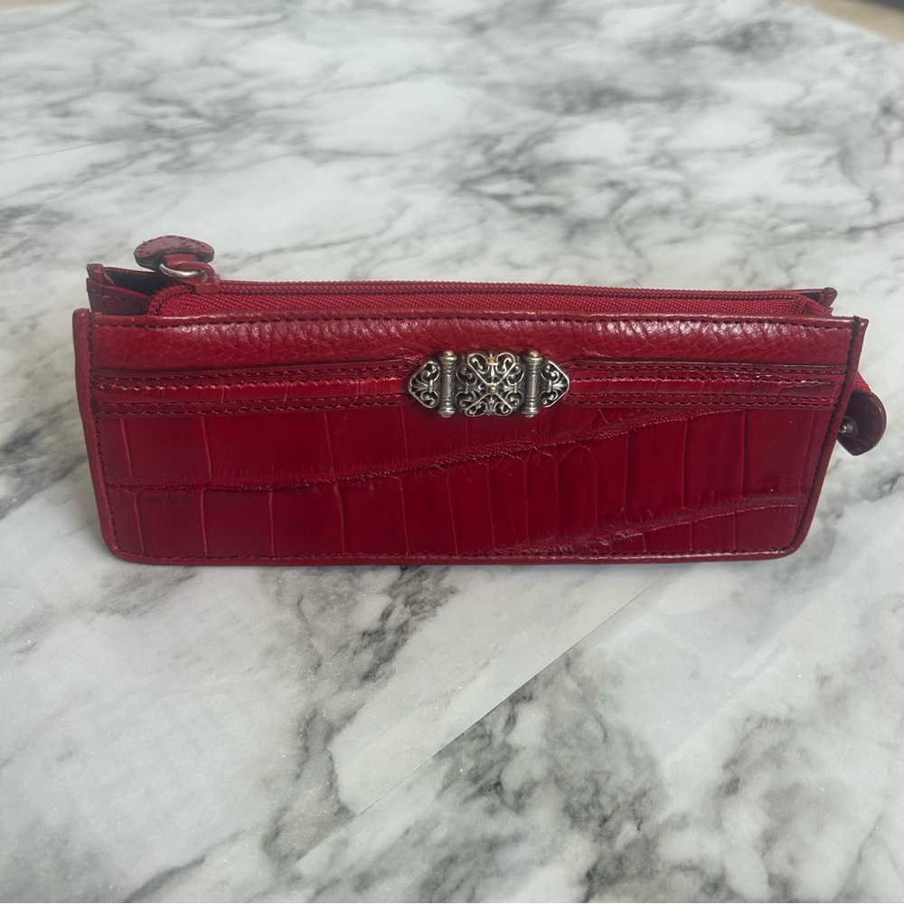 Brighton | Red Leather Croc Embossed Zip Up cosmetic Case Coin purse Makeup case